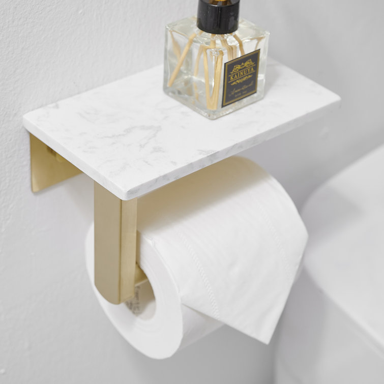 Brushed Gold Wall Mounted Toilet Paper Holder with Marble Shelf