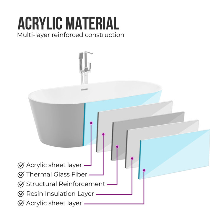 67" White Freestanding Acrylic Soaking Bathtub