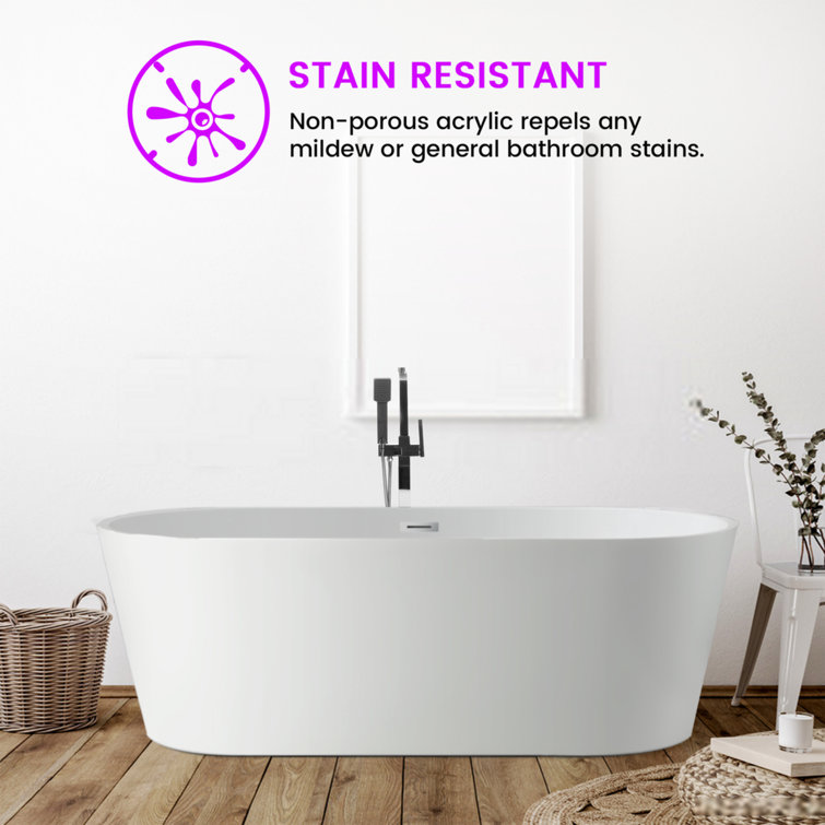 67" x 32" White Freestanding Acrylic Soaking Bathtub