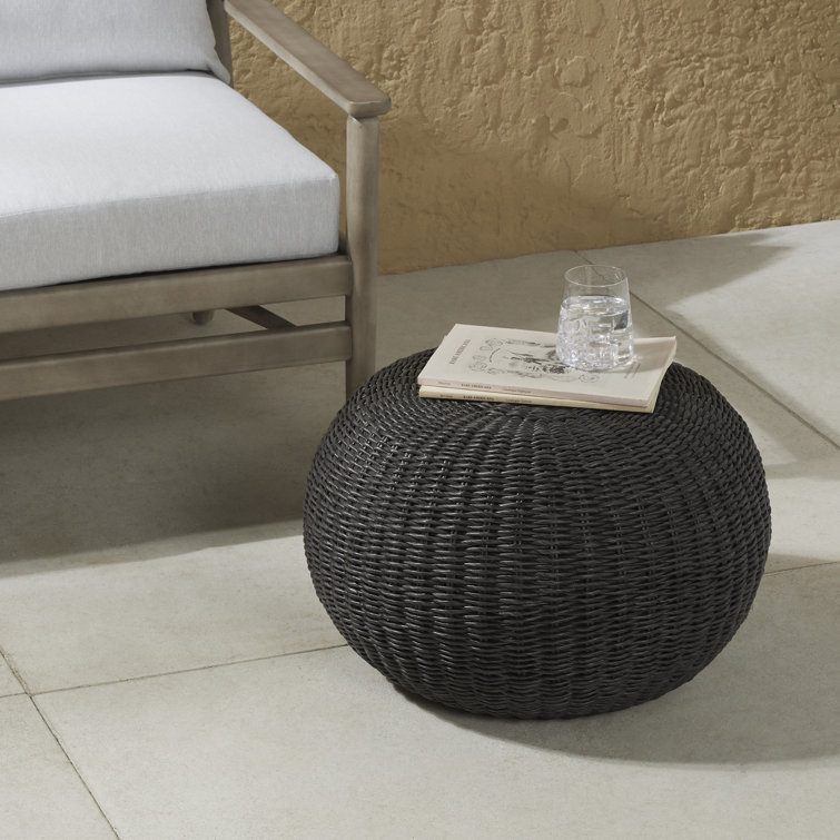 Black Wicker Round Outdoor Accent Stool