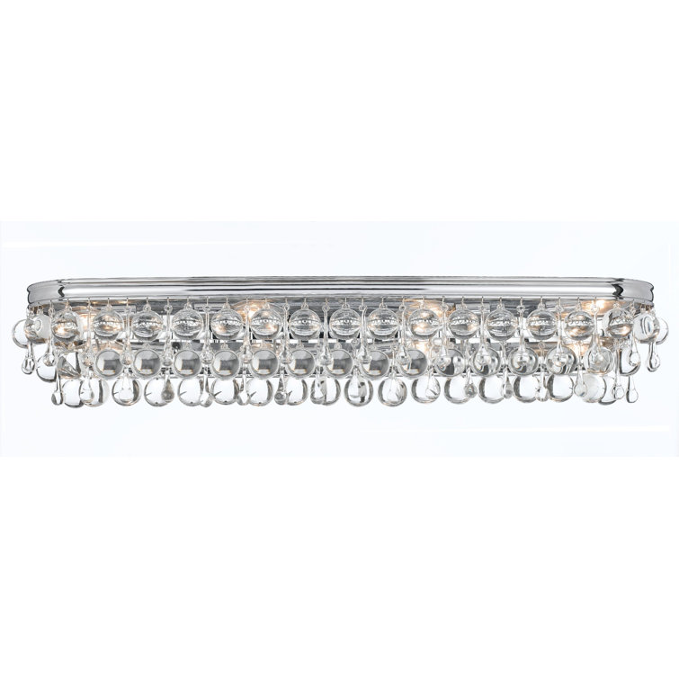 Polished Chrome 8-Light Dimmable Vanity Fixture with Clear Glass Drops