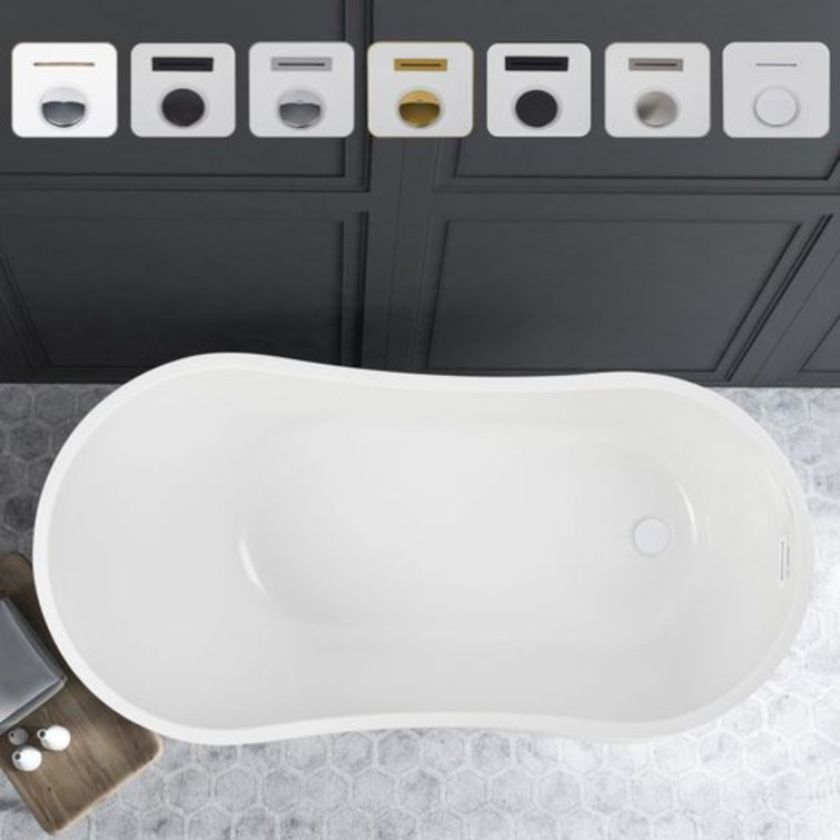 Pure White 55" x 28" Freestanding Acrylic Soaking Bathtub