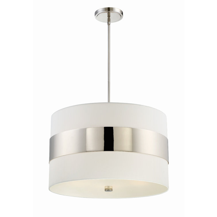 Mini Crystal 5-Light Chandelier in Polished Nickel with White Silk Shade