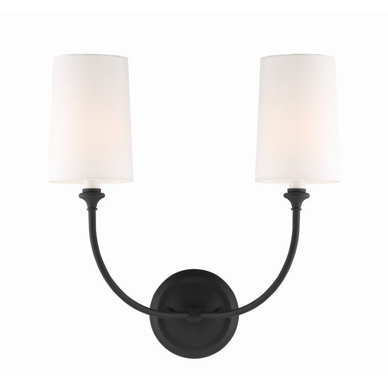 Sylvan Black Forged 2-Light Sconce with White Silk Shade
