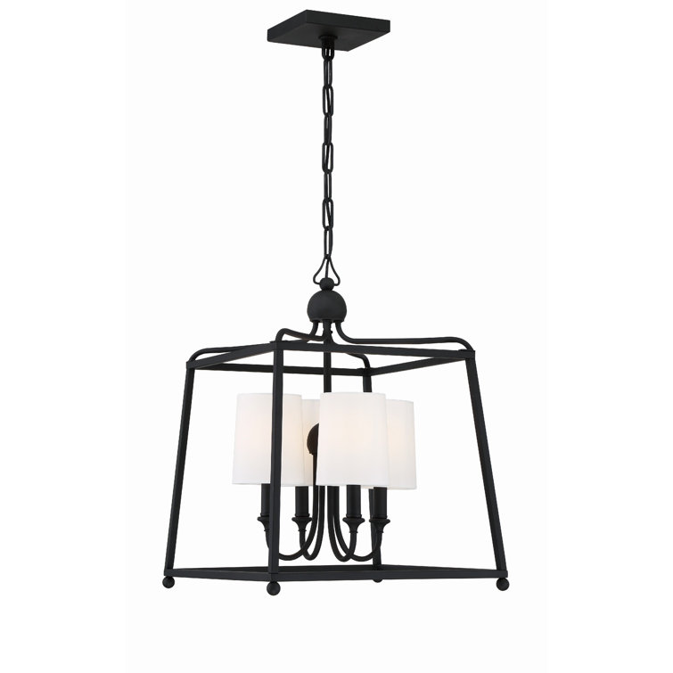 Sylvan Black Forged Cage Chandelier with Ivory Silk Shades