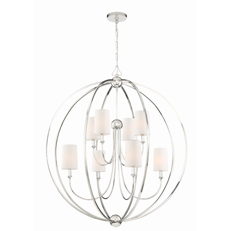 Elegant Sylvan 8-Light Polished Nickel Chandelier with White Silk Shades