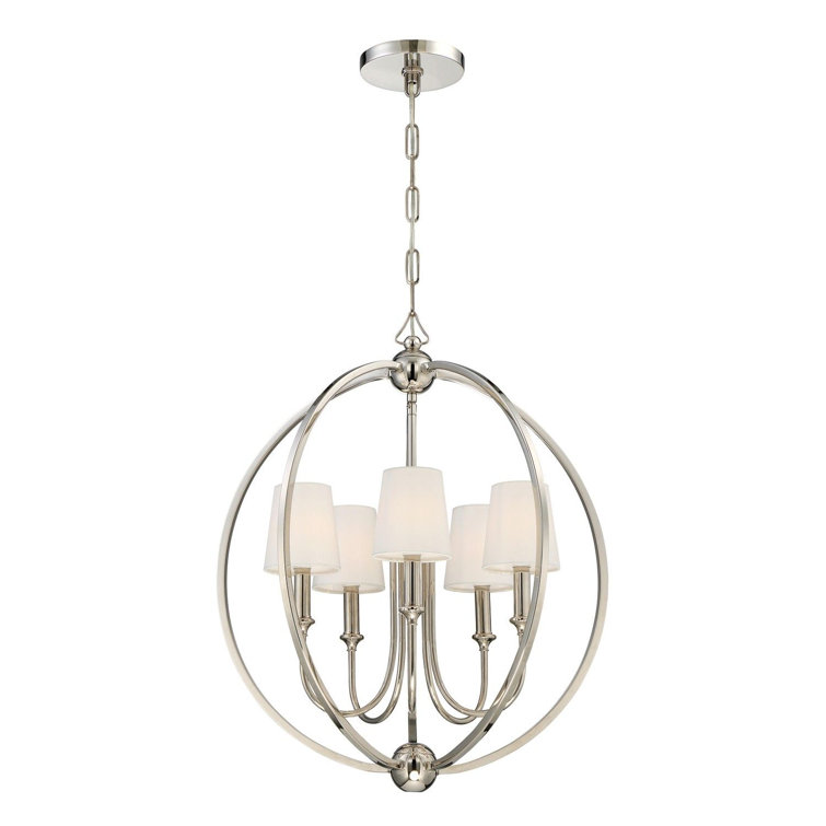Polished Nickel 5-Light Chandelier with Silk Shades