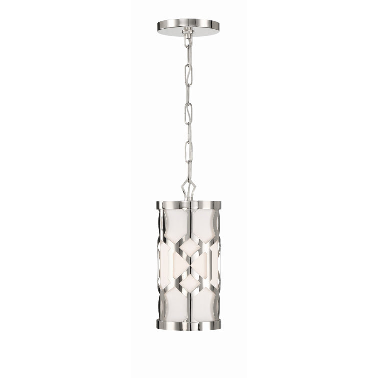 Polished Nickel Mini Drum Pendant with White Silk Shade