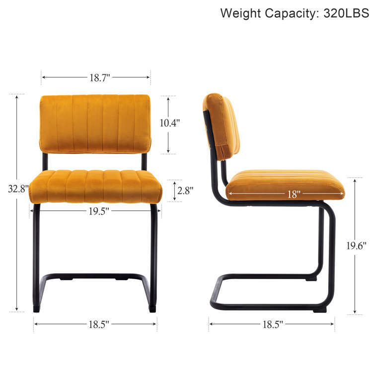 Orange Velvet Upholstered Side Chair with Black Metal Legs, Set of 2