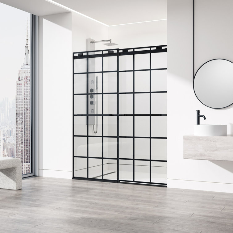Houston 76" High x 60" Wide Matte Black Frameless Sliding Shower Door