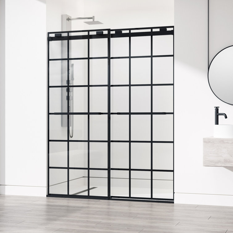 Houston 76" High x 60" Wide Matte Black Frameless Sliding Shower Door