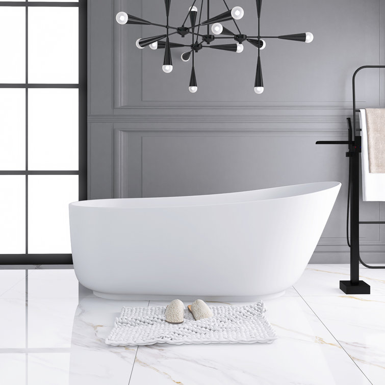 67'' Matte White Solid Surface Freestanding Soaking Bathtub