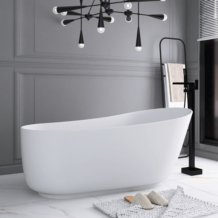 67'' Matte White Solid Surface Freestanding Soaking Bathtub