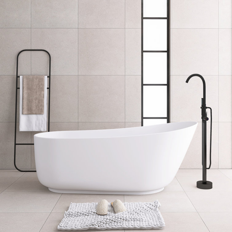 67'' Matte White Solid Surface Freestanding Soaking Bathtub