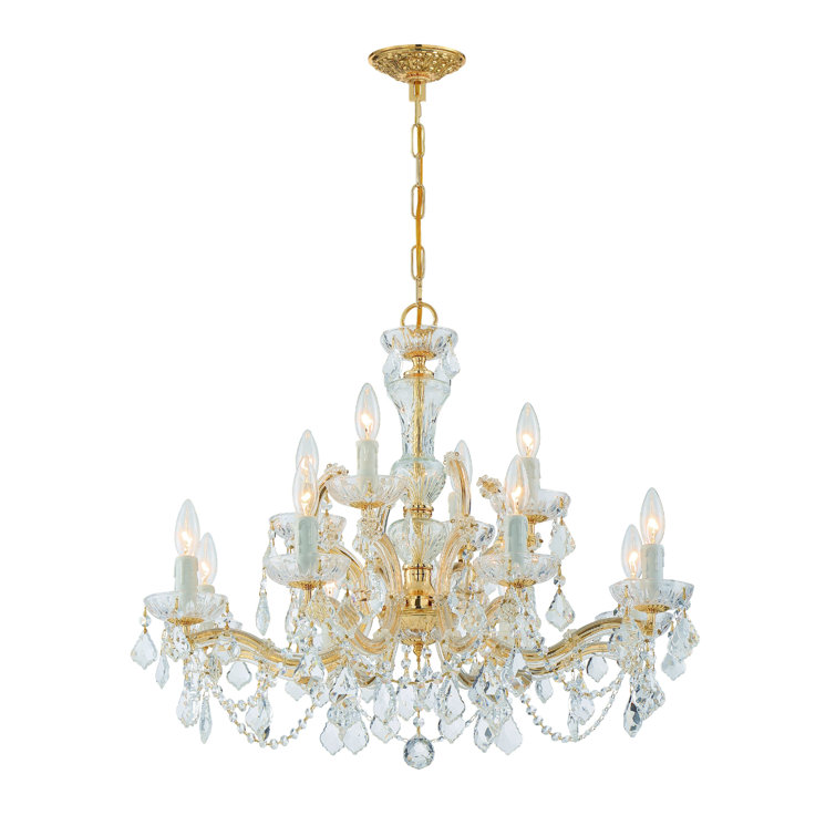 Gold and Clear Italian Crystal 12-Light Candle Chandelier