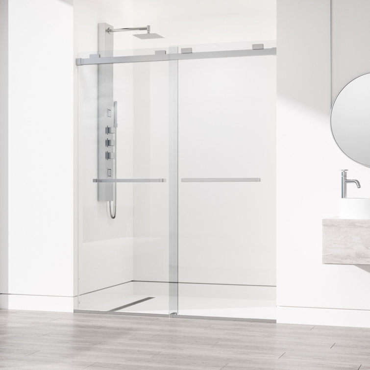 Houston Frameless Sliding Shower Door with Clear Glass and Stainless Steel Finish