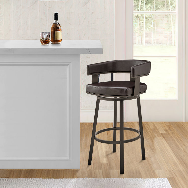 Curved Backrest Brown Faux Leather 26" Swivel Counter Stool