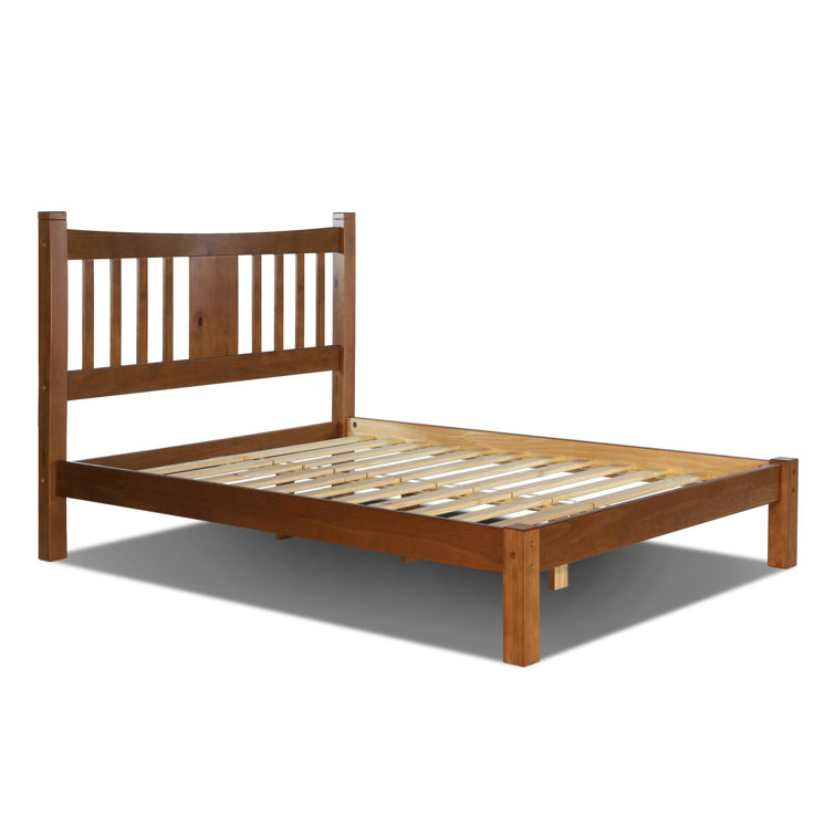 King Walnut Pine Wood Slat Bed with Drawer