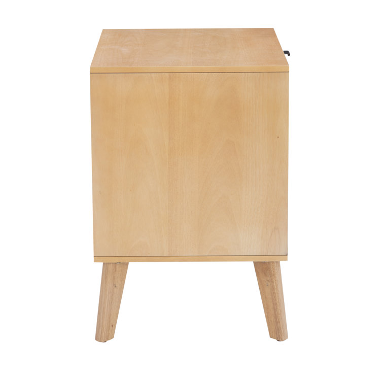 Natural Wood 2-Drawer Nightstand with Woven Cane Panels