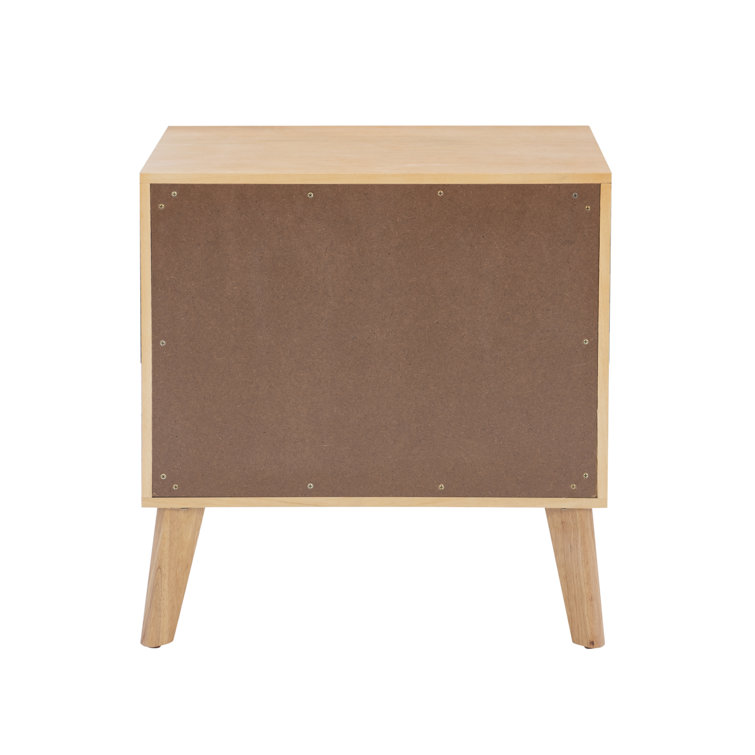 Natural Wood 2-Drawer Nightstand with Woven Cane Panels