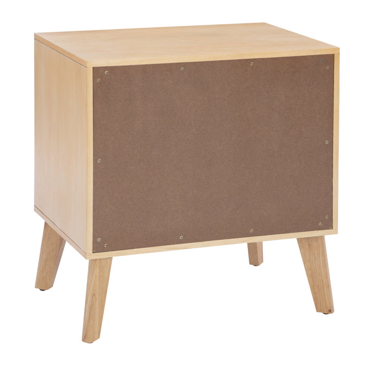 Natural Wood 2-Drawer Nightstand with Woven Cane Panels