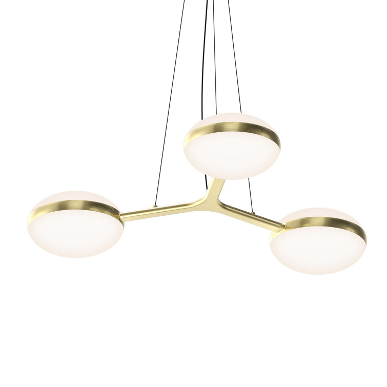 Brass and Aluminum 3-Light LED Pendant Chandelier