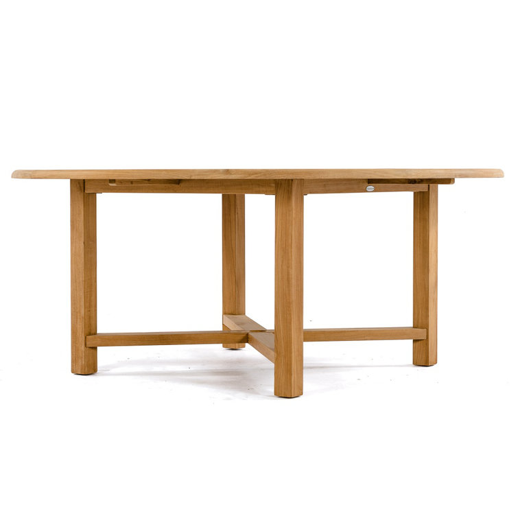 Round Brown Teak Outdoor Dining Table for 8