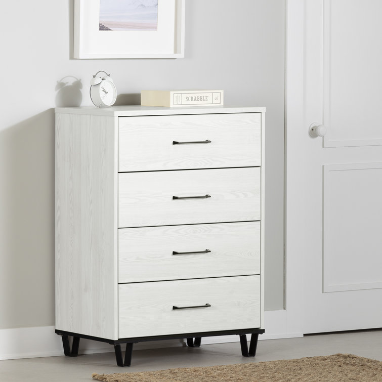 White Pine and Black Matte Farmhouse 4-Drawer Chest