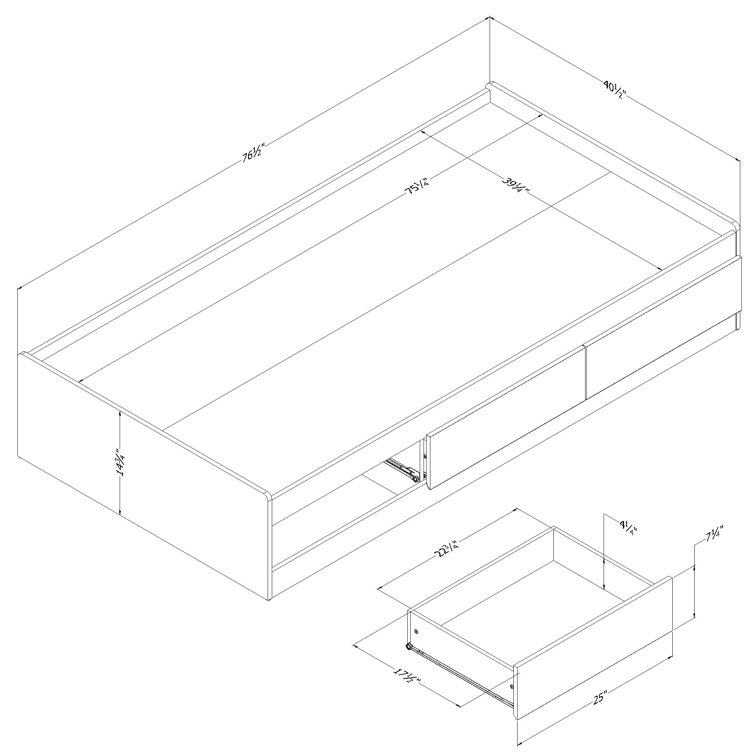 White Twin Wood Frame Platform Bed with Storage Drawers