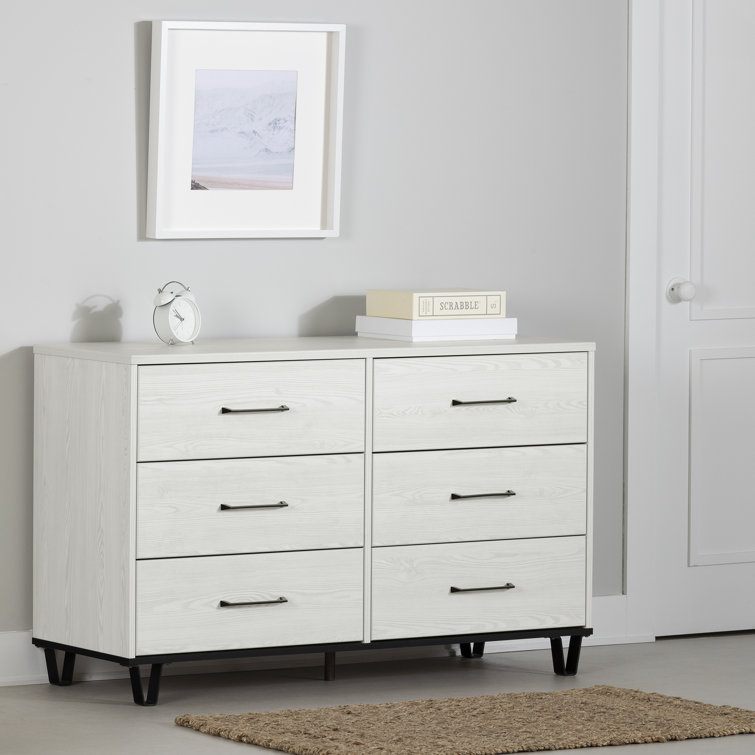 White Pine and Black Matte 6-Drawer Double Dresser