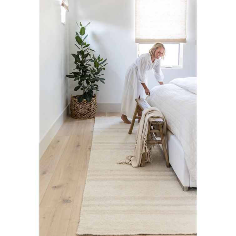 Ivory and Taupe Wool Cotton Striped Runner Rug 2.6x8