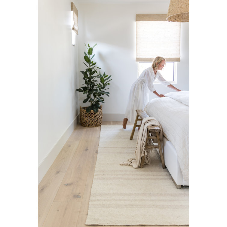Ivory and Taupe Wool Cotton Striped Runner Rug 2.6x8