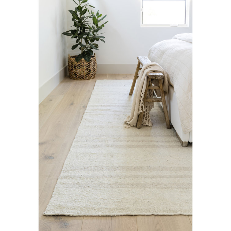 Ivory and Taupe Wool Cotton Striped Runner Rug 2.6x8