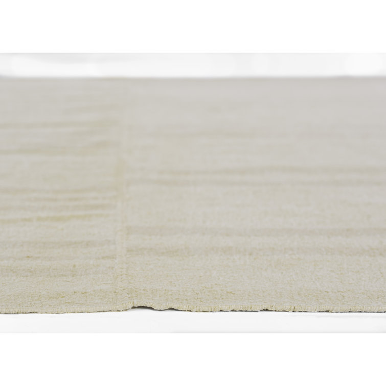 Ivory and Taupe Wool Cotton Striped Runner Rug 2.6x8
