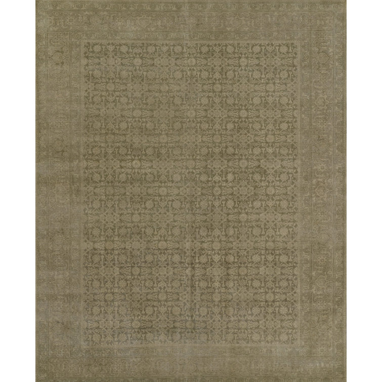 Green Hand-Knotted Wool 8' x 10' Reversible Rug