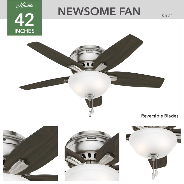 Sleek 42" Brushed Nickel Low-Profile Ceiling Fan with LED Light & Remote