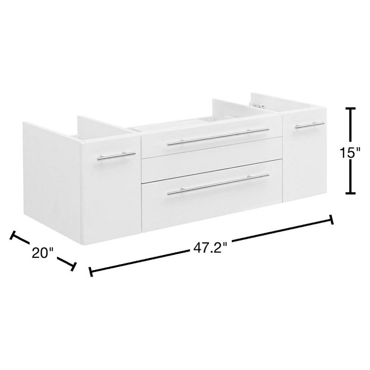 Lucera 48" White Wall-Mount Double Vessel Sink Vanity Base