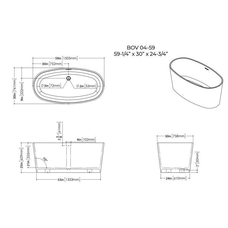 White Matte Oval Freestanding Solid Surface Bathtub