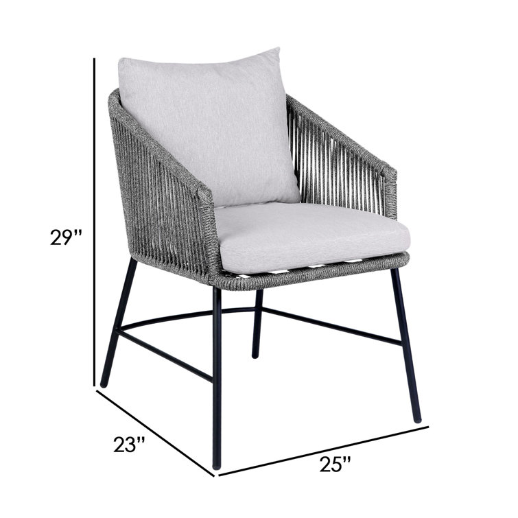 Margit Black Steel and Rope Dining Chair with Light Gray Cushions