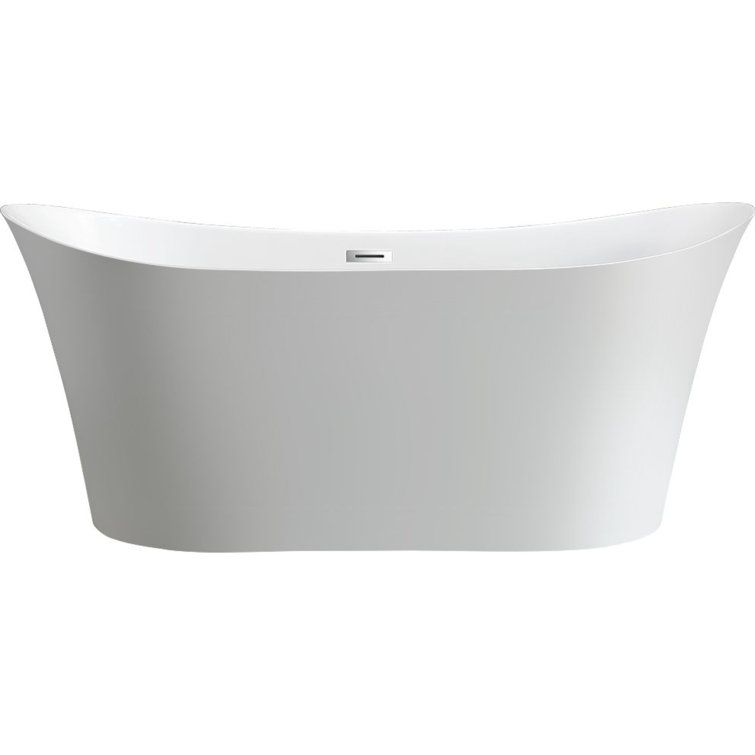 67-Inch White Acrylic Freestanding Soaking Bathtub with Polished Chrome Overflow