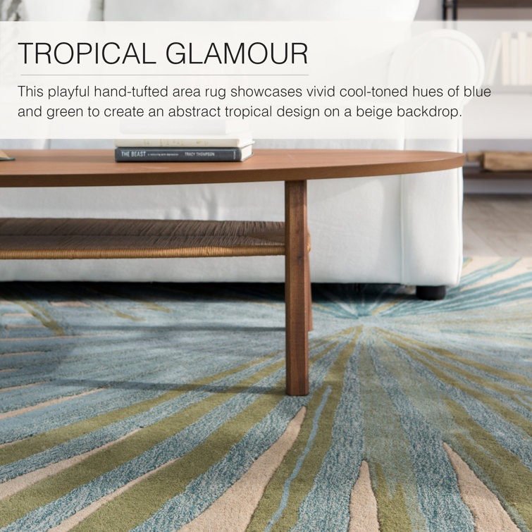 Palmetto Tropical Bliss Hand-Tufted Blue Wool Rectangular Rug