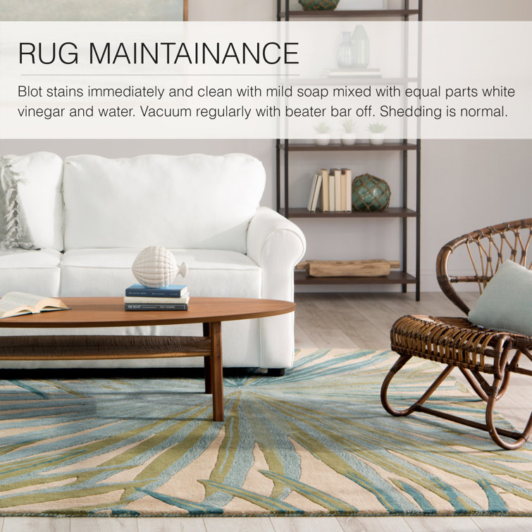 Palmetto Tropical Bliss Hand-Tufted Blue Wool Rectangular Rug