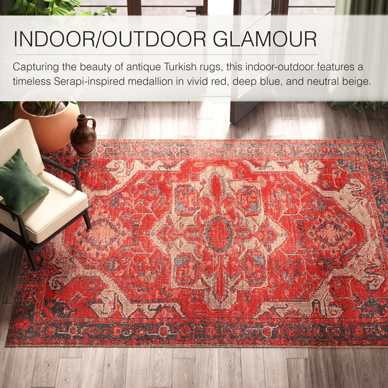 Red and Beige Stain-Resistant Synthetic Rectangular Rug
