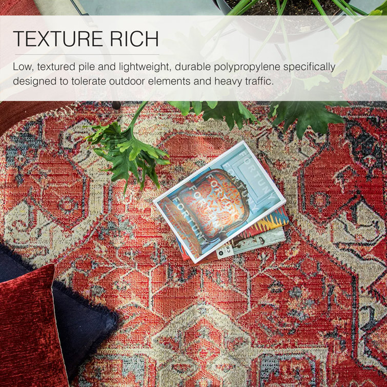 Red and Beige Stain-Resistant Synthetic Rectangular Rug
