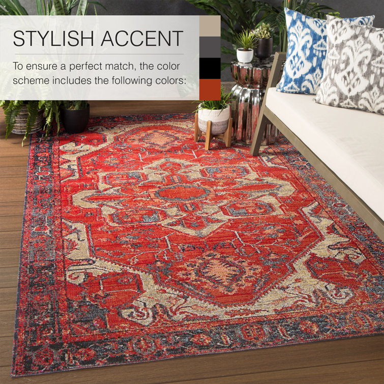 Red and Beige Stain-Resistant Synthetic Rectangular Rug