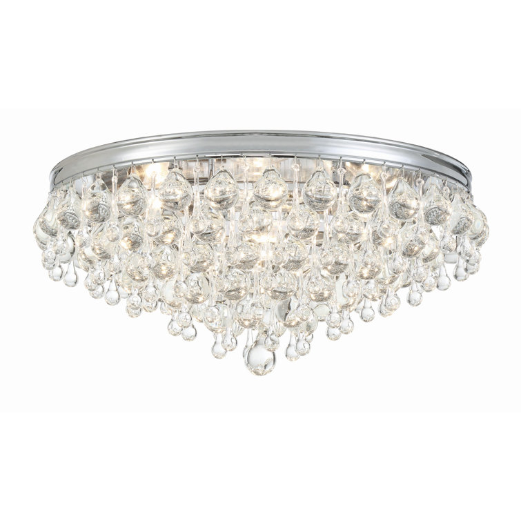 Calypso 20" Polished Chrome 6-Light Flush Mount with Clear Crystal Drops