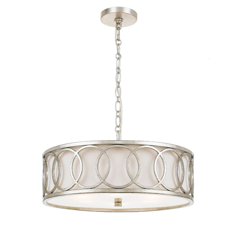 Antique Silver Mini 6-Light Chandelier with Black Crystal & Silk Shade