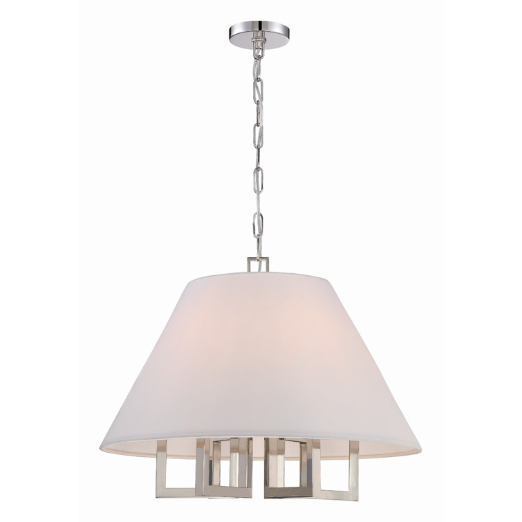 Polished Nickel 6-Light Mini Chandelier with White Silk Shade