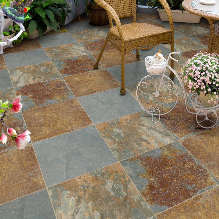 California 16'' x 16'' Slate Field Tile in Rustic Earth Tones