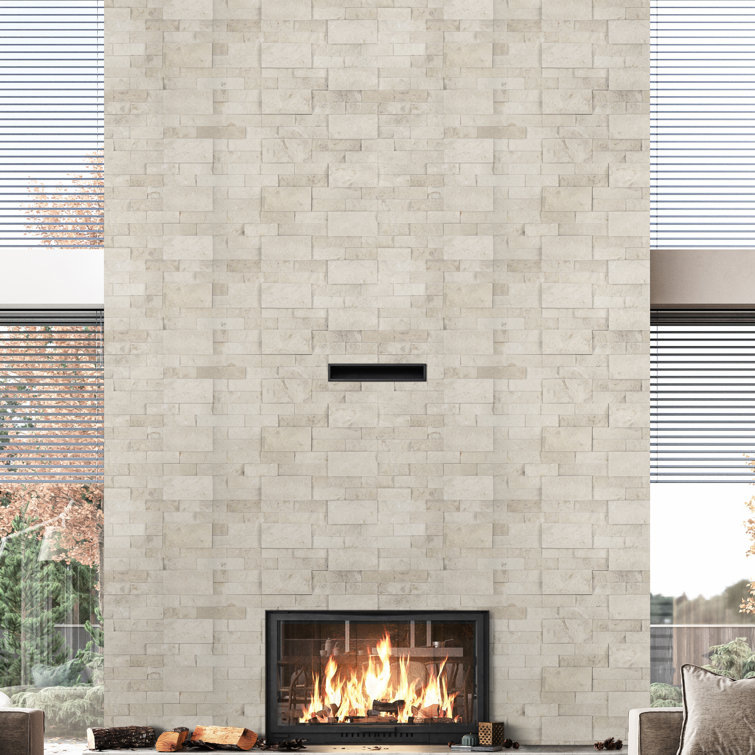 6'' x 24'' Creamy White Limestone Stacked Stone Wall Tile